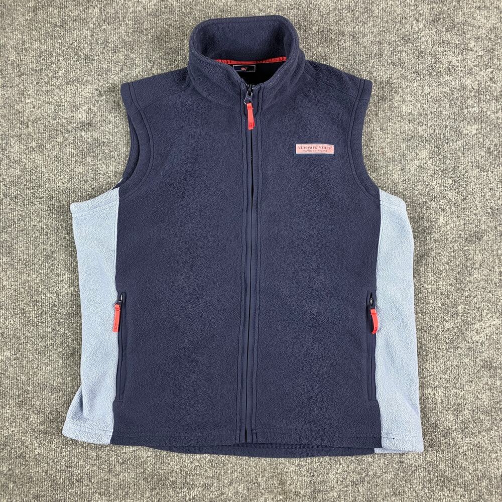 Vineyard Vines Fleece Vest Boys XL Navy Blue Full Zip Colorblock‎ Outdoor